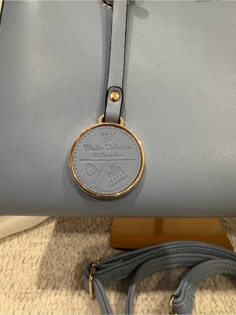 Italian Blue Leather Top-Handle Satchel with Detachable Strap